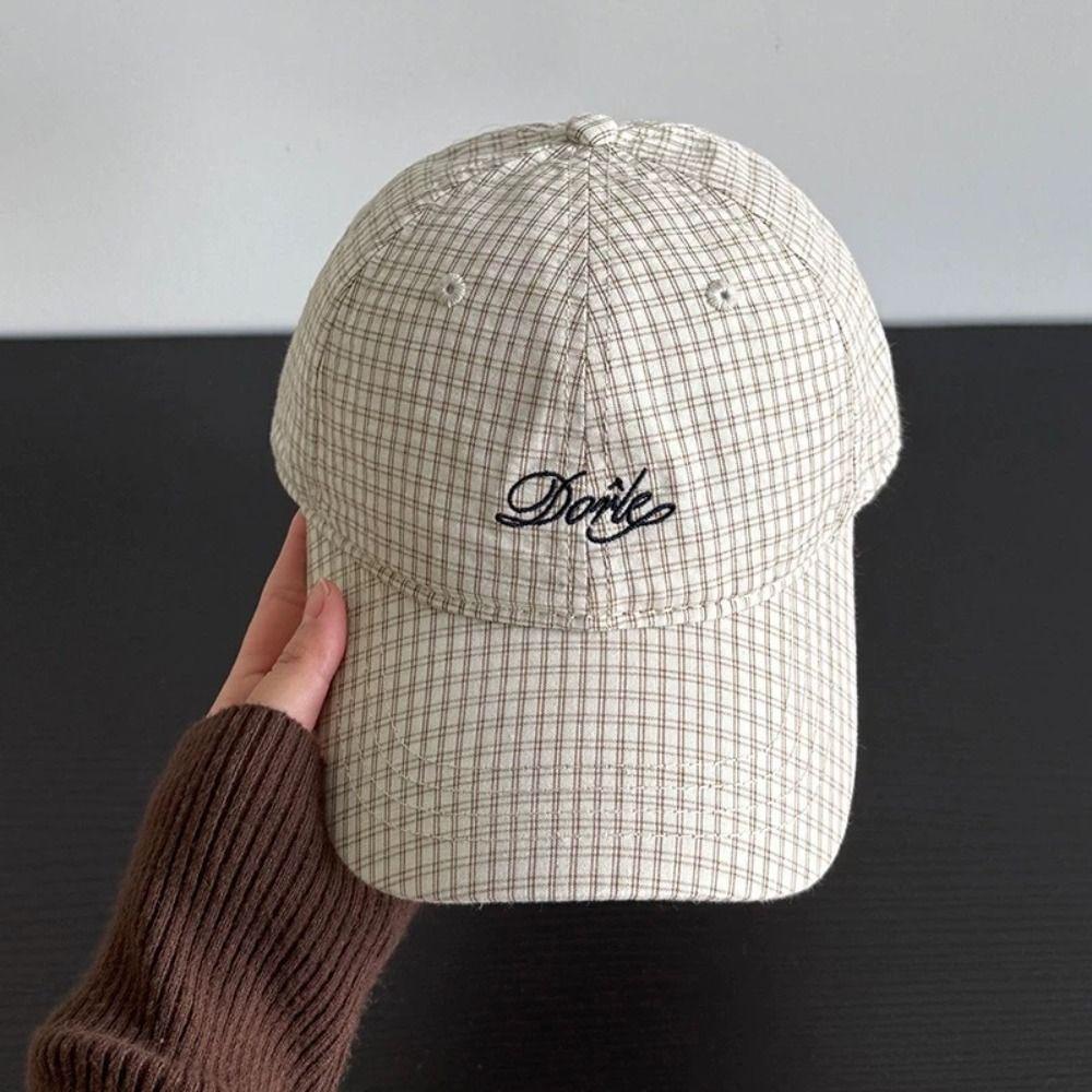 Cotton Plaid Baseball Cap Sunshade Y2k Peaked Cap Vintage Embroidered Baseball Cap Teenagers