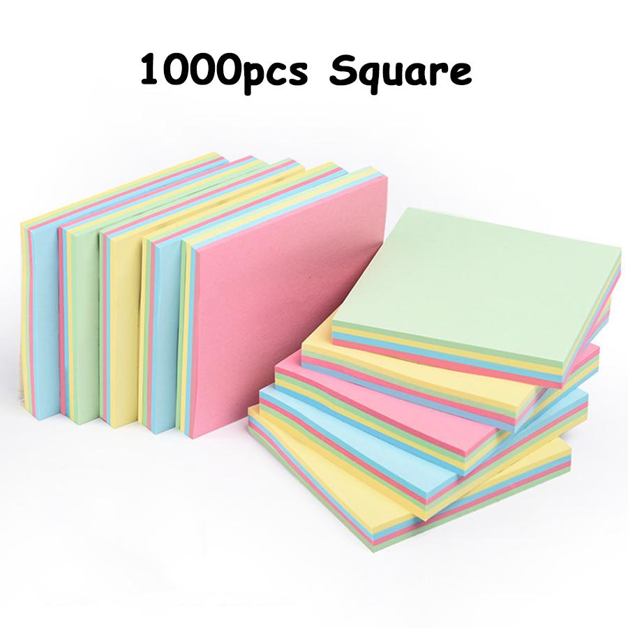 1000pcs 7.6cm Color Sticky Note Square Heart Shape Writbale Blank Office Memo Stickers Important Reminder Tool Office Supplies