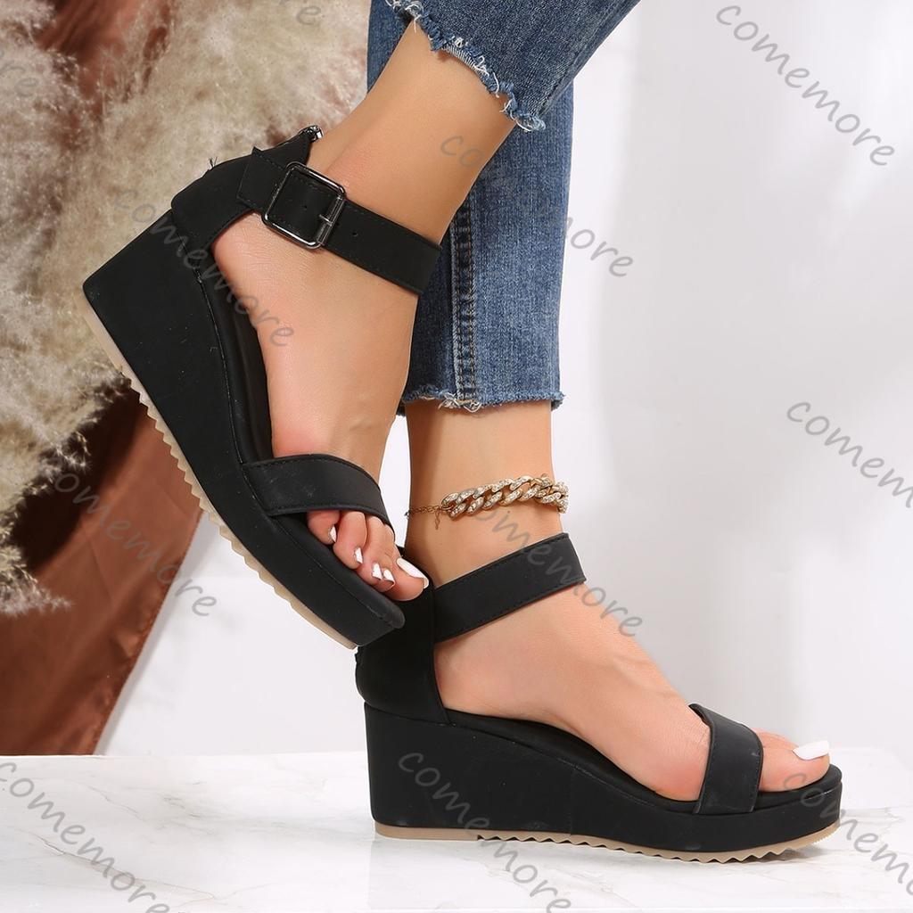 Comemore Black Wedge Sandals Women's Summer Shoes Comfortable Platform Open Toe Sandales Plus Size Casual Ladies Roman Shoes