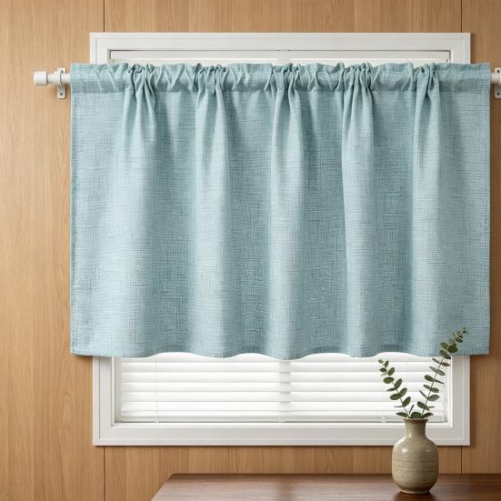 Linen Short Curtain for Kitchen, Semi Sheer Valance for Small Window, Kitchen Curtain for Pantry Door, Farmhouse Cabinet Cover