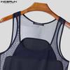 INCERUN Two Pieces Men Mesh Sheer Sleeveless Tank Tops and Shorts Sport Home Outfits Sets