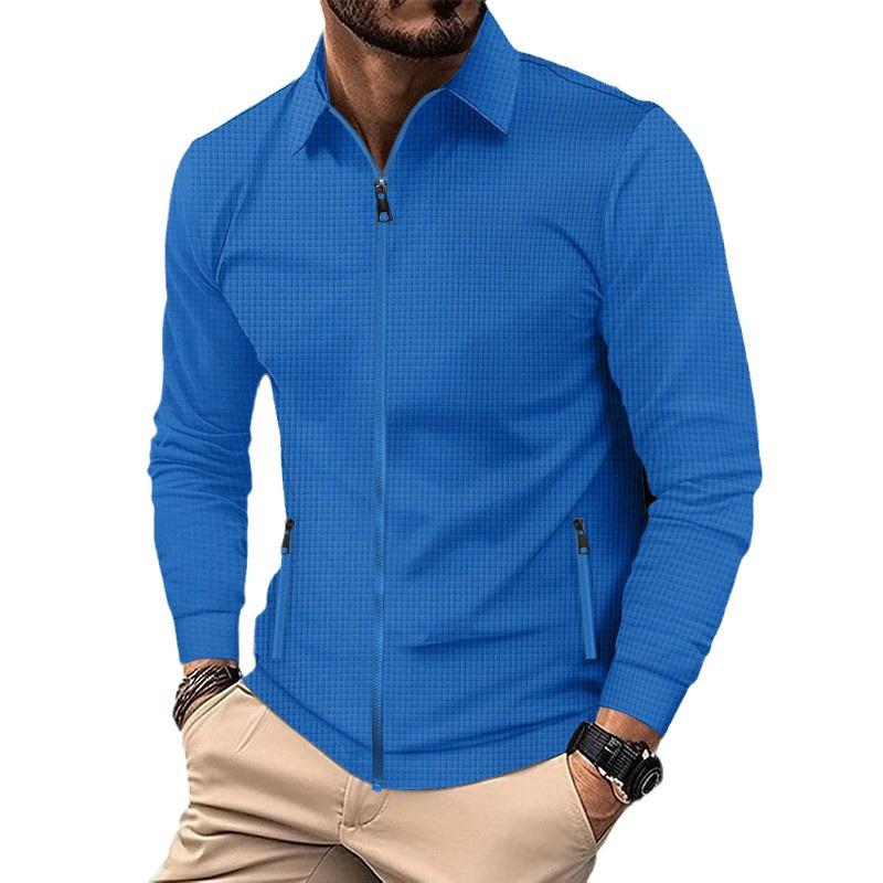 Men's Casual Zip Lapel Long Sleeve Waffle Jacket