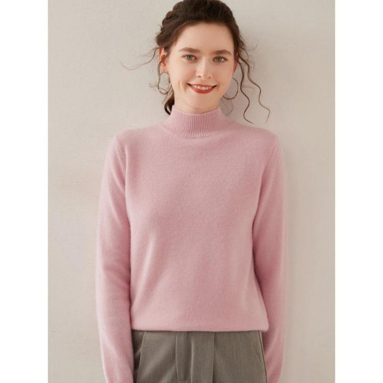 Updated Autumn Winter Thick Cashmere Blend Half Turtle Neck Sweater for Women Soft Warm Versatile Wool Base Top M