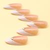 Medium Almond Press On Nail French Tip False Nail with Flower Design and Gold Stripe Full Cover for Women 24Pcs