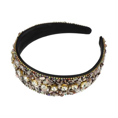 VOCOSTE Bling Rhinestone Crushed Turquoise Rhinestone Wide Edge Hairband for Black Headband, Women, 12x4.2 Cm,