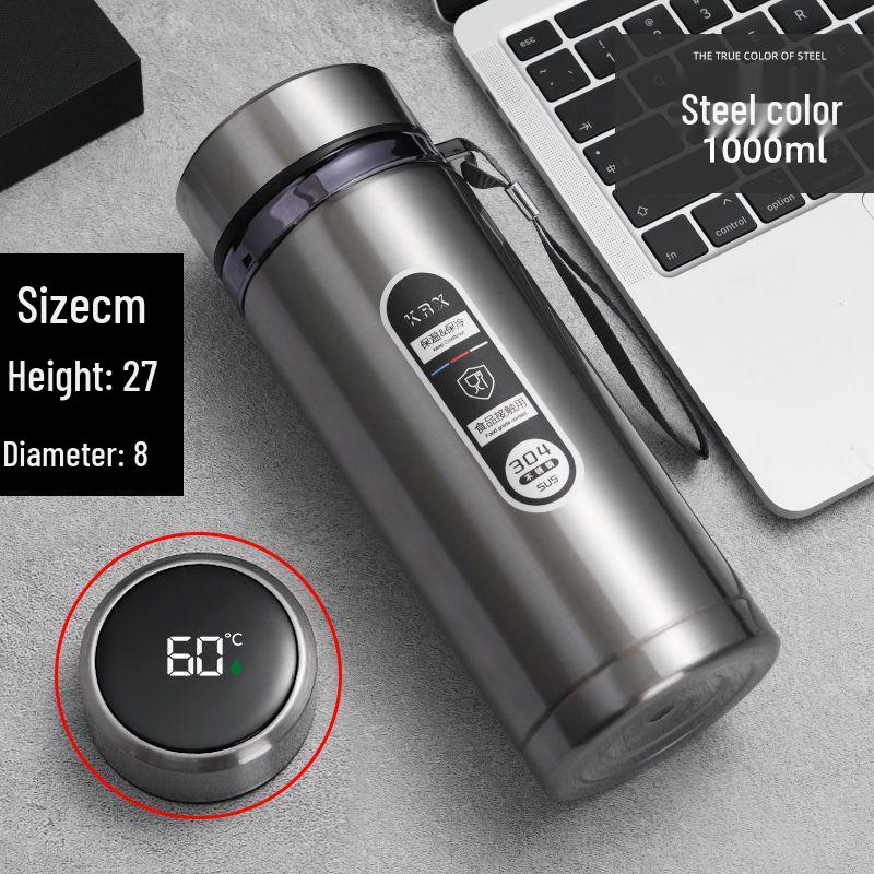 304 Stainless Steel Large-Capacity Insulated Water Cup with Smart Temperature Display and Handle