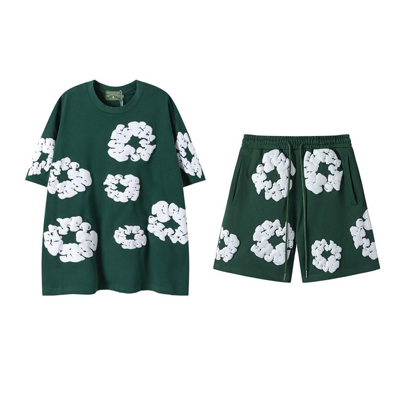 Set Casual pentru Cuplu Denim Tears Kapok Foam Print Stil American - Hanorac și Pantaloni de Trening