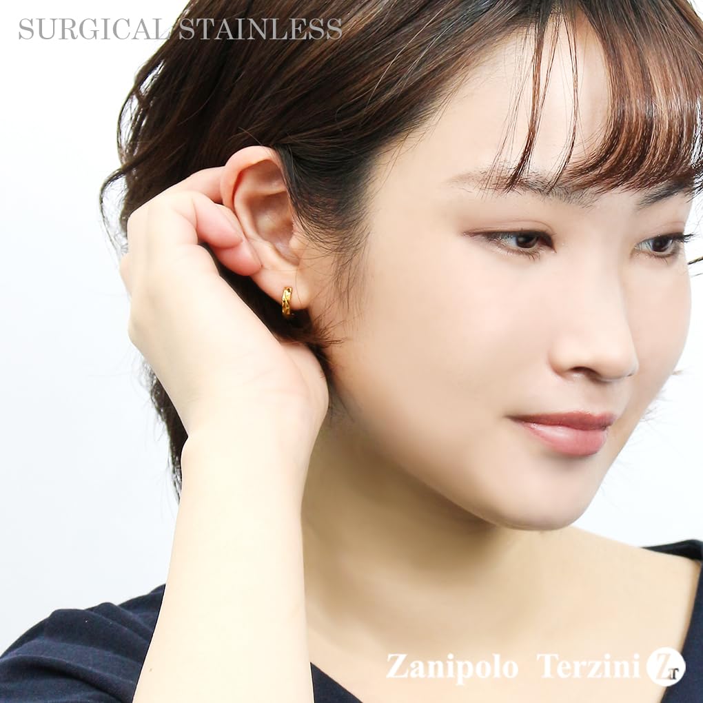 Zanipolo Terzini Diamond-Lined Surgical Stainless Steel Hoop Earrings, Blue (Single Earring) ZTE1906-BL