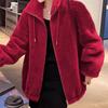 Cardigan jacket for women's autumn and winter new stand-up collar loose velvet thickened thermal zipper sweater for women
