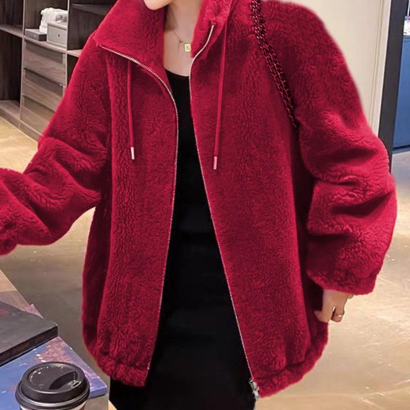 Cardigan Jacket for Women's Autumn and Winter New Stand-up Collar Loose Velvet Thickened Thermal Zipper Sweater for Women