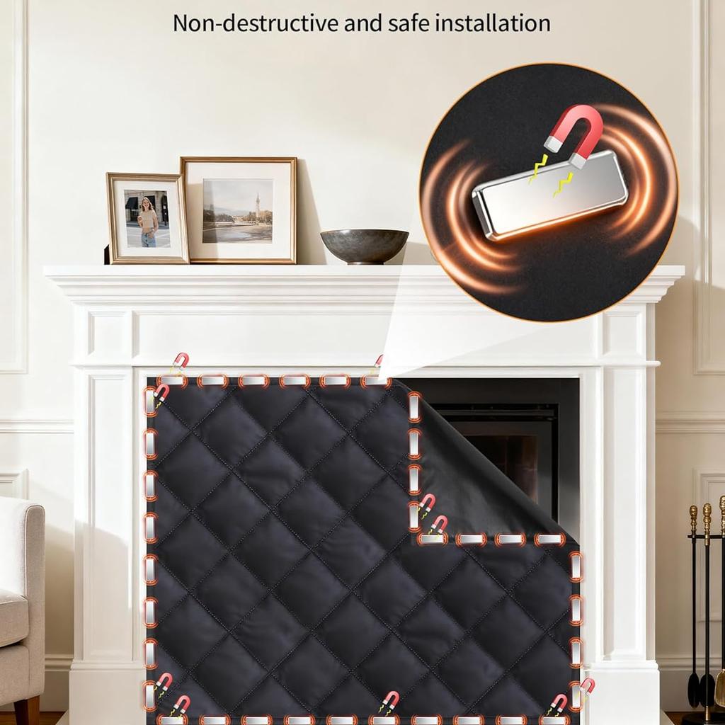Couverture Magnétique de Cheminée pour Cheminée Intérieure à Cadre en Fer Blocage de Cheminée Couverture Arrête la Perte de Chaleur Garde le Salon Rangé