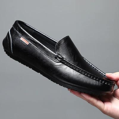 Rindsleder Herren Freizeitschuhe Weiche Herren Slipper Mokassins Atmungsaktiv Slip-on Schwarz Fahrschuhe Übergröße Tenis Masculino Männlich
