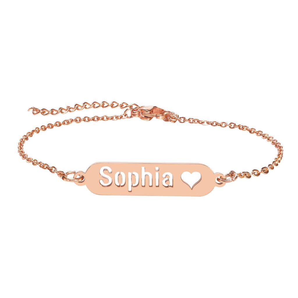 Vnox Free Custom Personalized Name Bracelets for Women Girls Jewelry,Customized Gold Color Stainless Steel Chain Wristband Gift