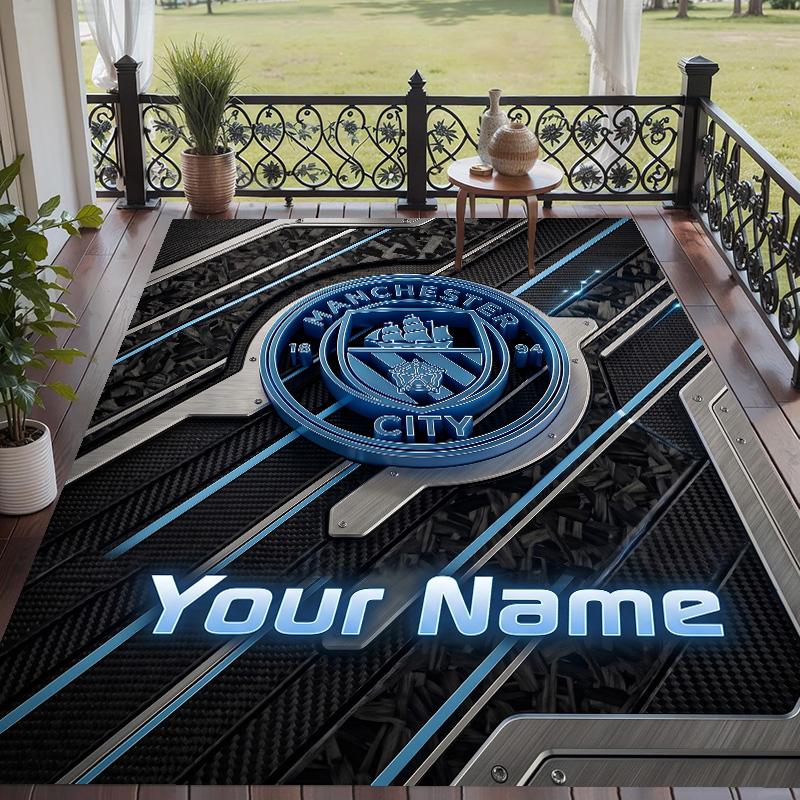 Custom Text Printed Rug Manchester City Non Slip Floor Carpet For Home Room Decor