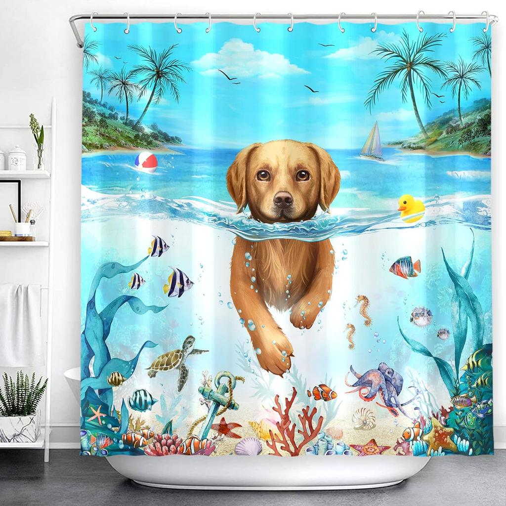 Funny Animal Cartoon Print Shower Curtain, Waterproof Shower Curtain With 12 Hooks, Bathroom Accessories, Bathroom Decoration
