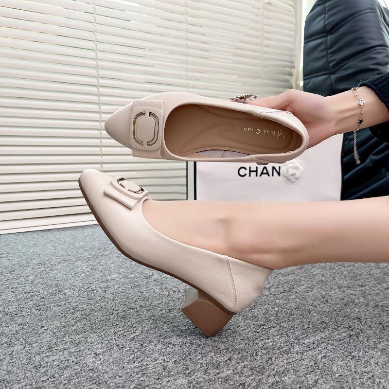 Fashion 2025 New Fashion and Versatile Round Toe Block Heel Small Single Shoes Spring and Autumn Casual Soft-soled Women's Leather Shoes