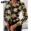 GMXIA Women's Fashion Casual Solid Color Print Long Sleeve POLO Neck Blouses & Shirts