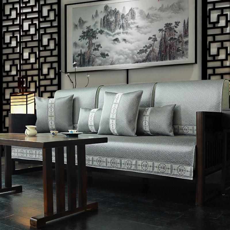 Summer High-Grade Ice Silk Sofa Cushion New Chinese-Style Sofa Mat Cool Cushion Simple And Breathable Washable Seat Cushion Backrest Towel