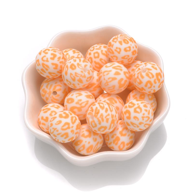 10Pcs 15mm Colorful Print Leopard Pattern Silicone Beads Ball Shape Teething Jewelry Beads For Teether Pacifier Chain Necklace