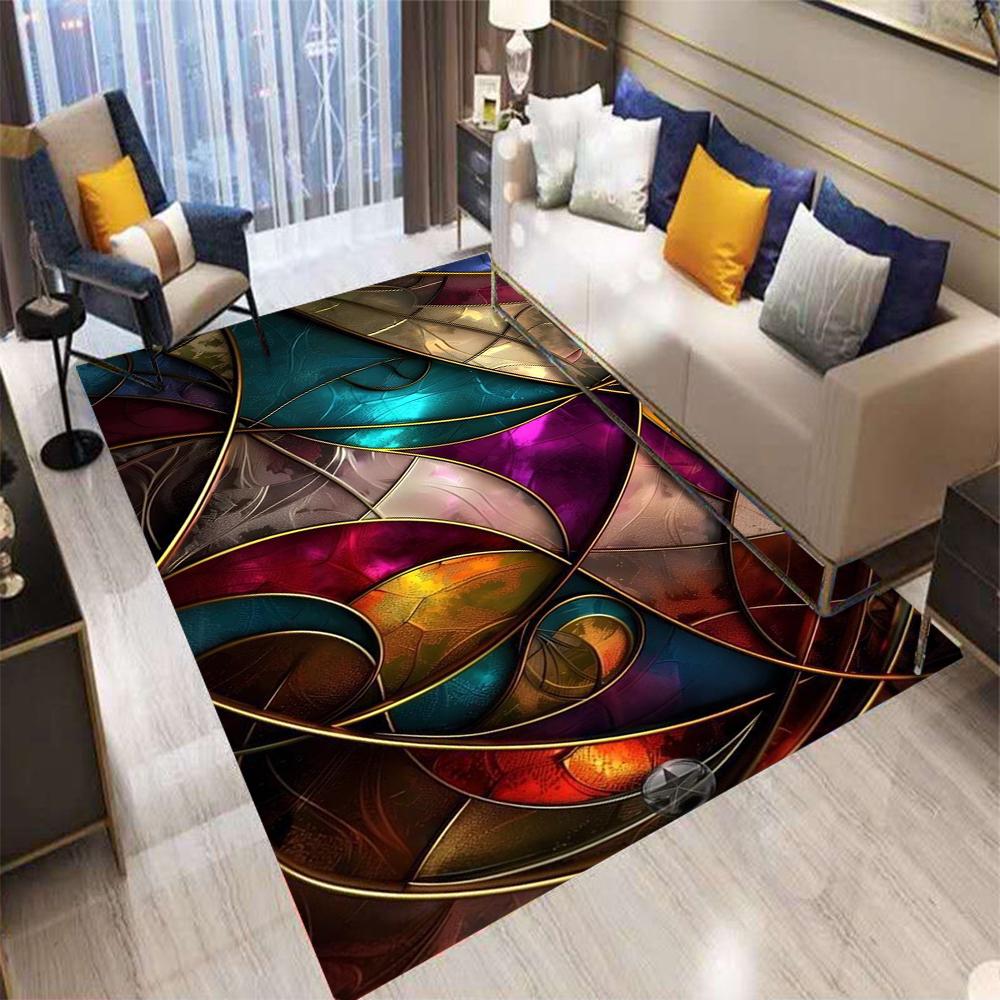 Retro Color Geometry Plaid Carpet Living Room Bedroom Balcony Sofa Table Entrance Mat Non-slip Machine Washable Rug Home Decor