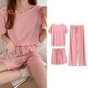 3 Teile/satz Frauen Sommer Pyjamas Set O Hals Kurzarm T-shirt Elastische Taille Shorts Breite Bein Falten Hosen Dame Loungewear Nachtwäsche Set Homewear Top