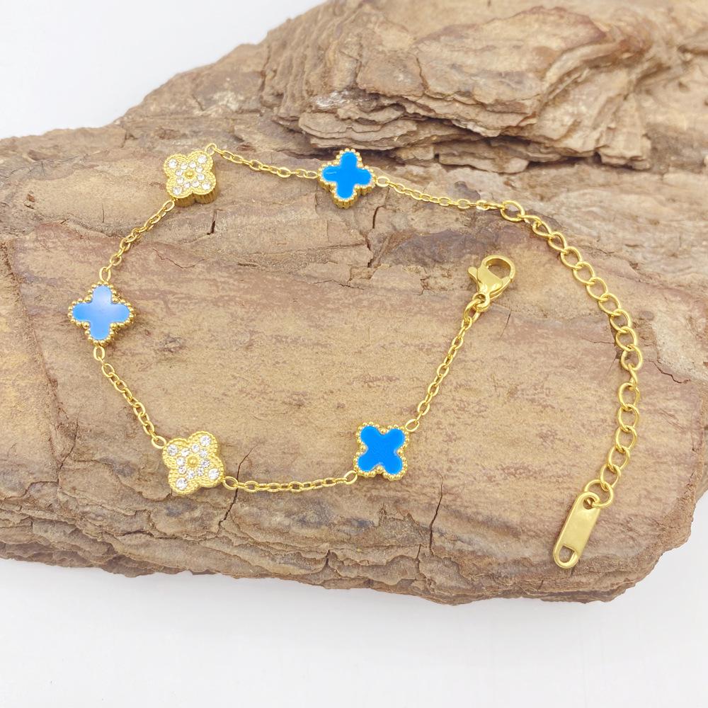 9MM Four-Leaf Clover Bracelet, Titanium Steel, Non-Fading, INS Hot Item
