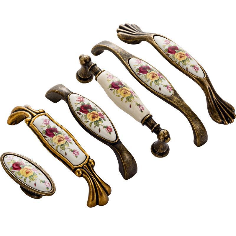 Vintage Blume Keramikgriff Schrankzugknauf Kleiderschrank Schrank für Möbelbeschläge Zubehör Türgriffe