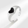 Black Resin Heart Open Ring For Women Summer Sweet Cool Minimalist Cold Index Finger Jewelry