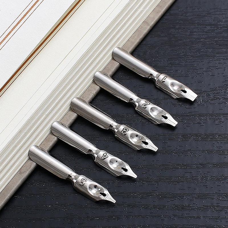 Goose Feather Pen Set with Carved Base and Stainless Steel Nibs - Unique Gift