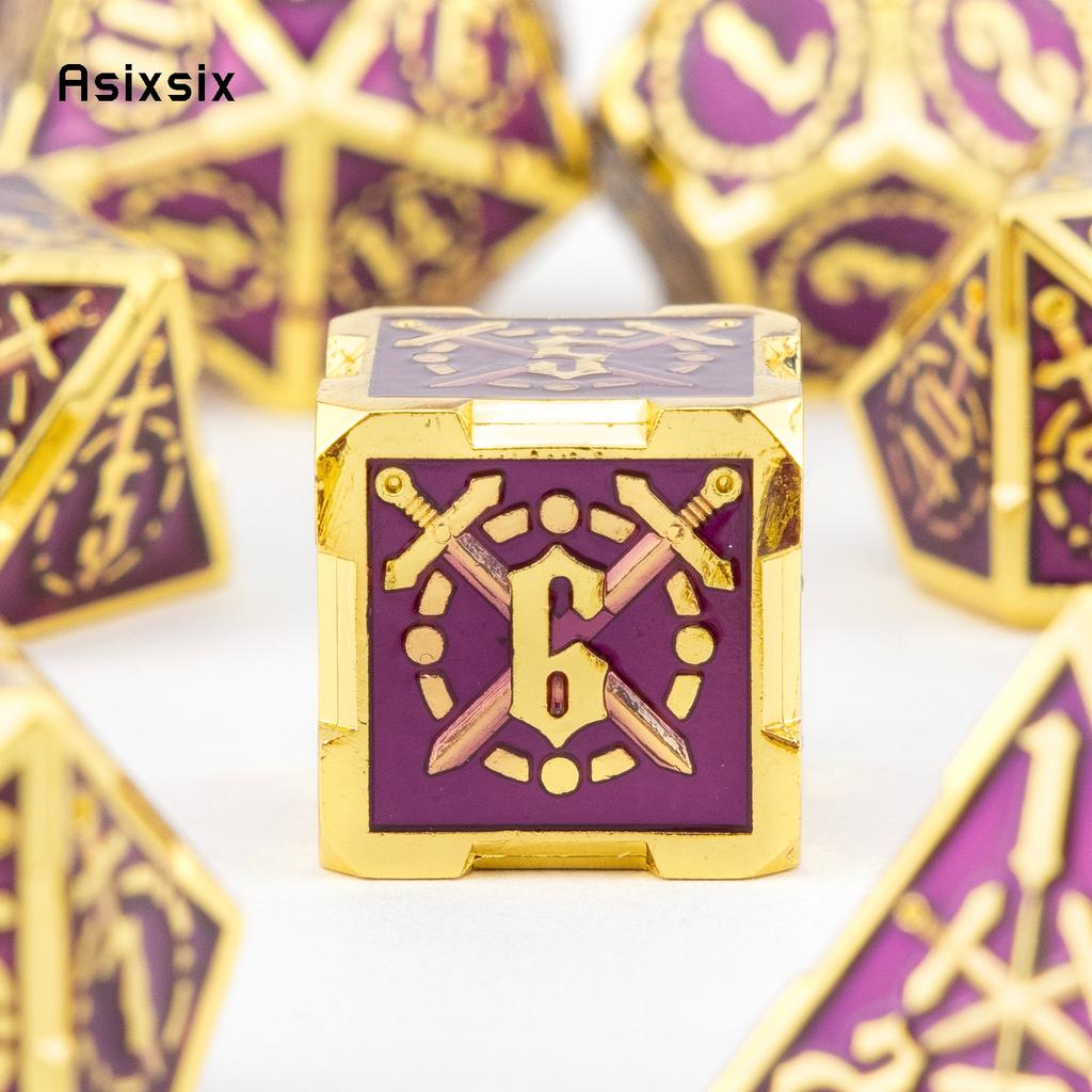 7 Pcs Golden Purple Double Swords Metal Dice Solid Polyhedral Dice Set Suitable for Role-Playing RPG  DND Pathfinder Board Game