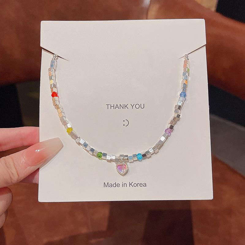 

Цветное бисерное ожерелье в корейском стиле Love X1059 серебряный