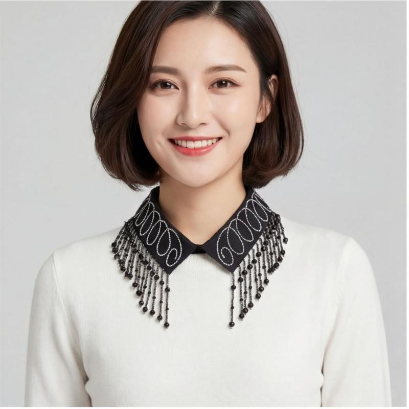 Elegant Beadwork Fringe Detachable Collar Fashion Accessory For Women And Girls Stylish Neckpiece Decorative Neckwear