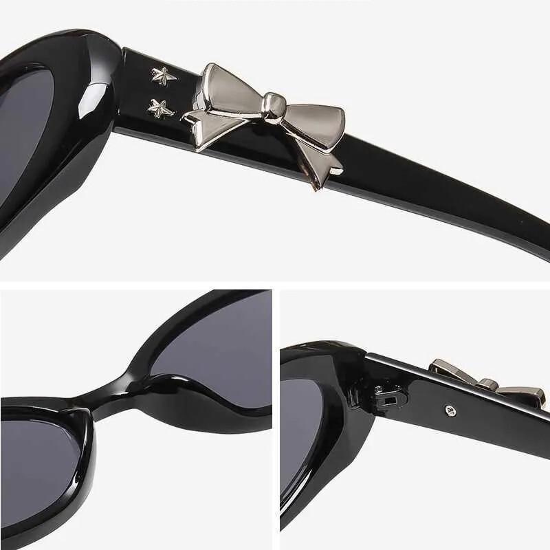 Retro Sunglasses Women Luxury Brand Designer Bow Small Oval Sun Glasses Ladies UV400 Cute Sexy Black Eyewear