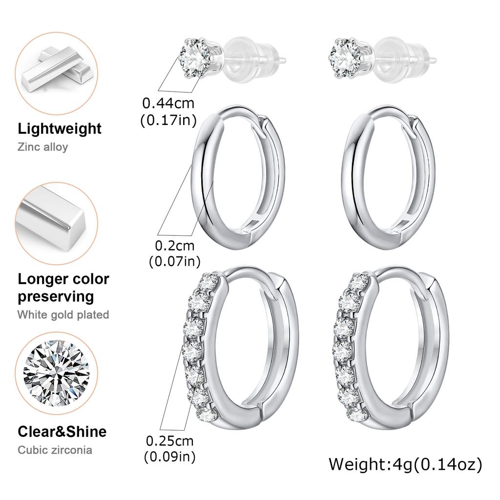 Cubic Zirconia Circle Hoop Earrings For Women, 3pcs Stack Set Earring, Cartilage Earring Multiple Piercing Jewelry