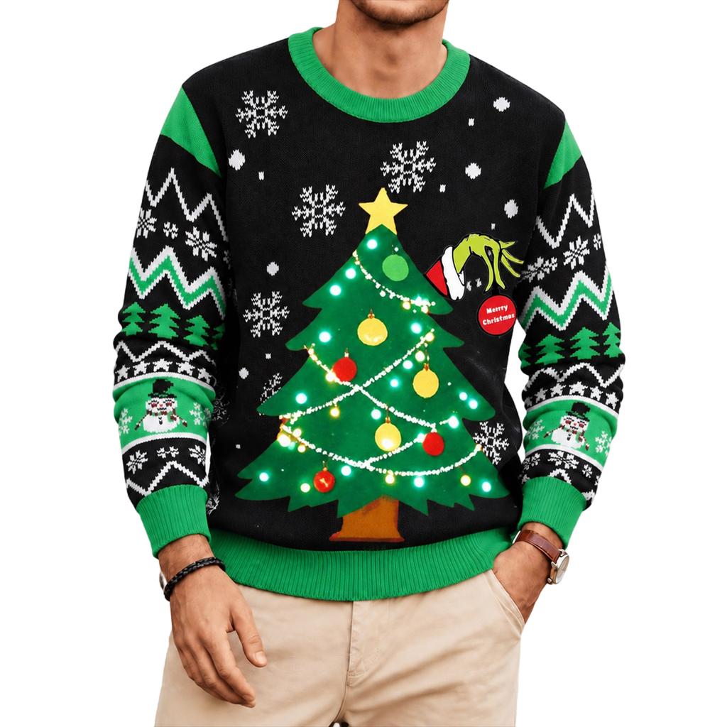 Men's Christmas Ugly Sweater, Casual Loose Fit Crewneck Pullover with Print, Holiday Party Top for Couples