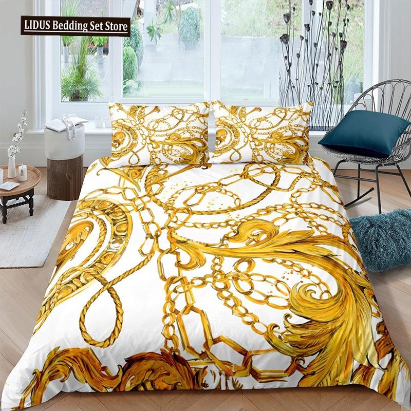 Luxury Baroque Modern Art 3D Golden Lion Print Duvet Cover Set 2/3 Pcs Pillowcase Bedding Set AU/EU/UK/US Queen And King Size