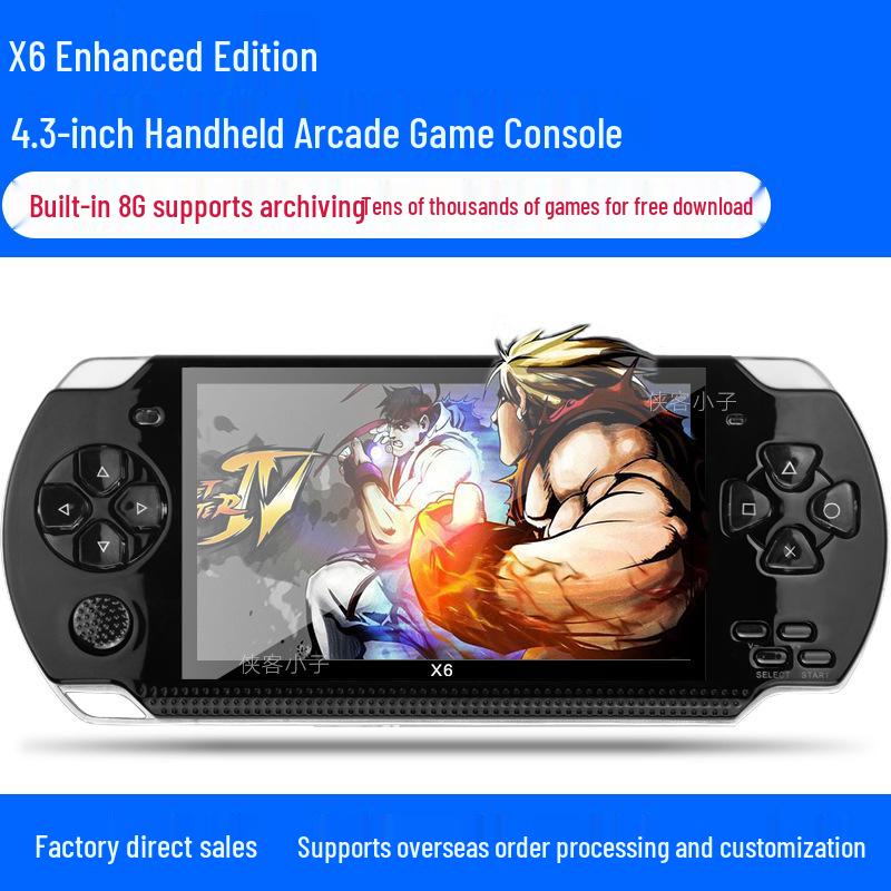 PSP3000 X6 Retro Handheld Game Console for Kids - 4.3-inch, 8GB, NES/GBA/Arcade Compatible