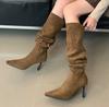 Designer Autumn Winter Vintage Thin Heels Women Knee High Boots Fashion Sexy Pointed Toe Stripper Party Shoes Zapatos De Mujes