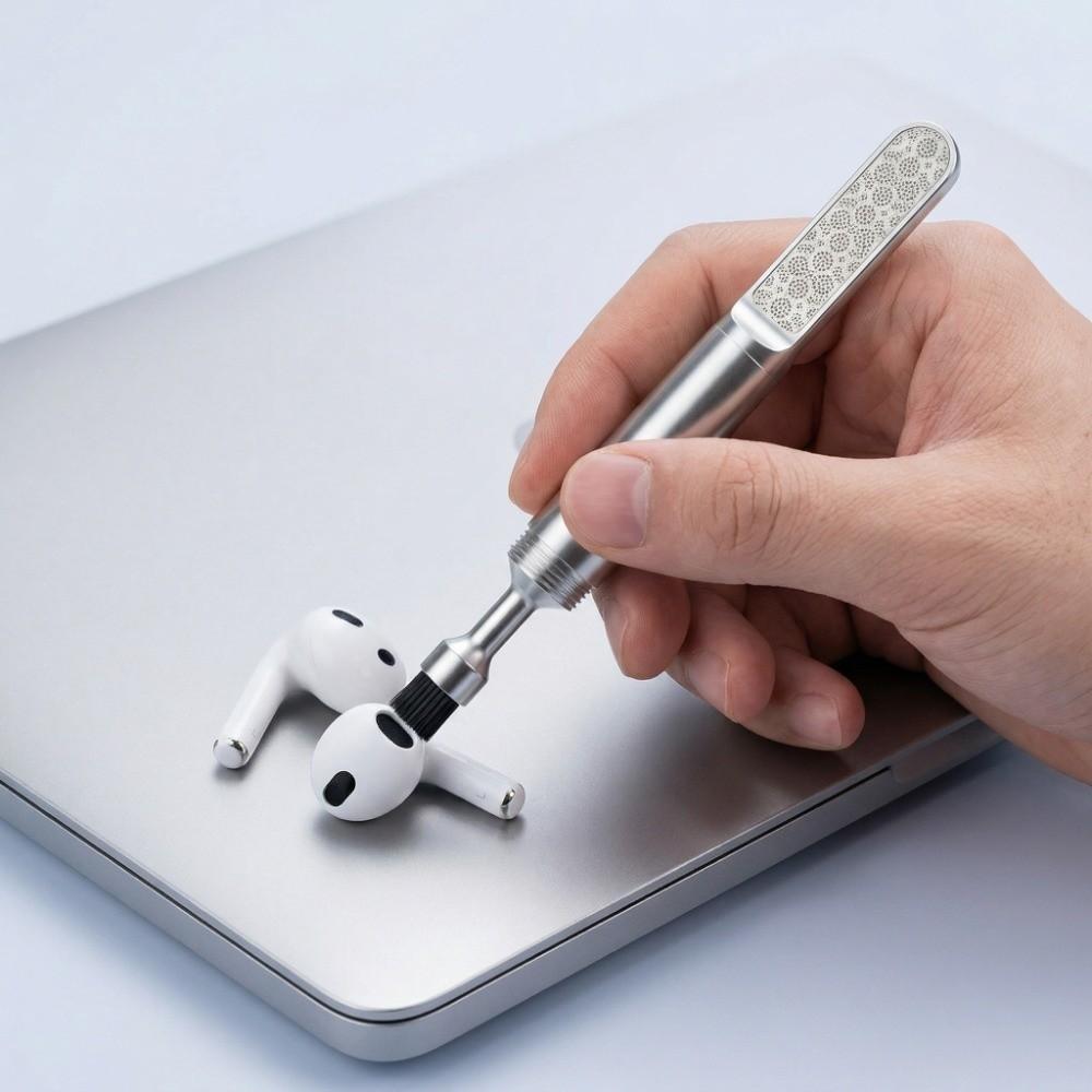 Fine Bristle Brush 2 in 1 Keychain Zinc Alloy Headphone Cleaning Tool  Mobile Phone Earbuds