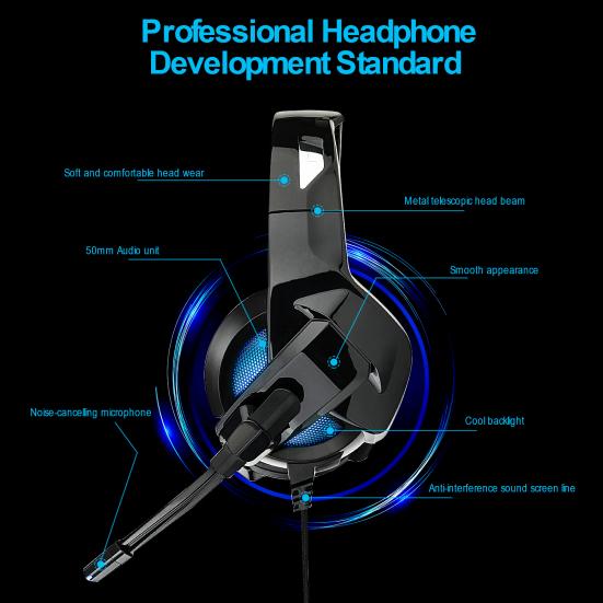 Gaming Headset Surround Sound Controllable Volume Game Headphone with Noise Canceling Microphone
