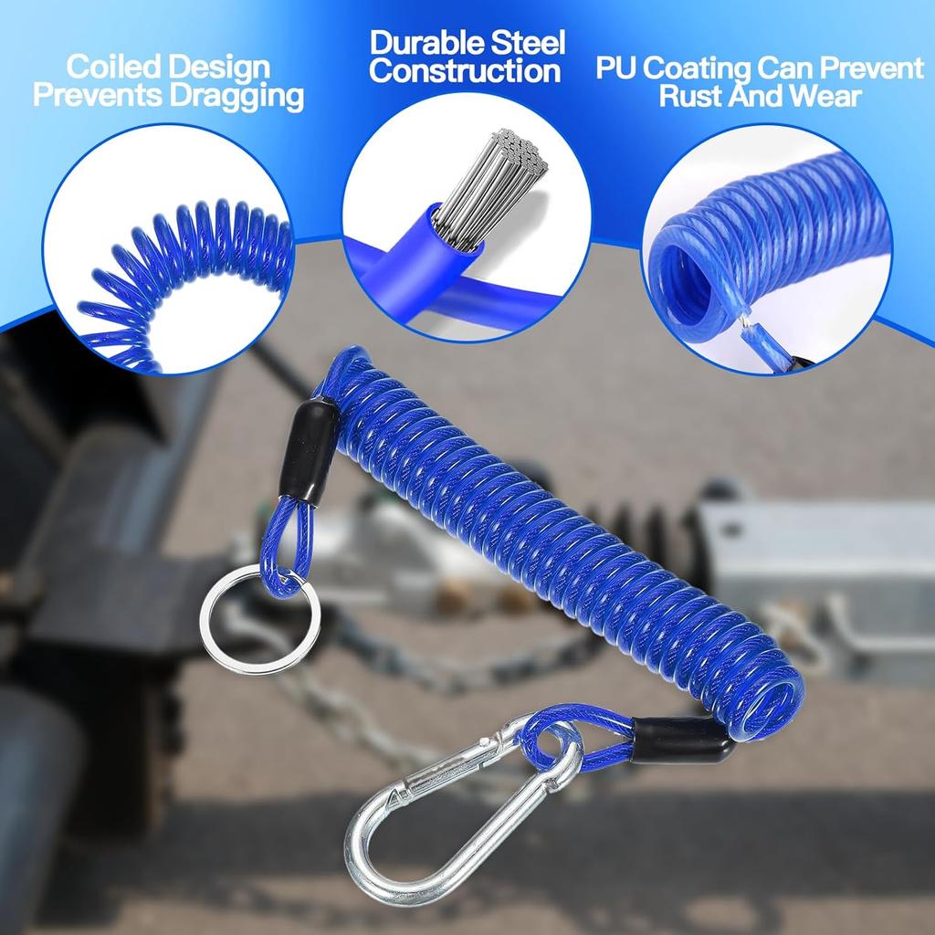 6FT Trailer Brake Away Cable,Trailer Breakaway Safety Cable Spring Towing Coiled Wire Steel Braided Safety Cable with PU Coating,for Breakaway