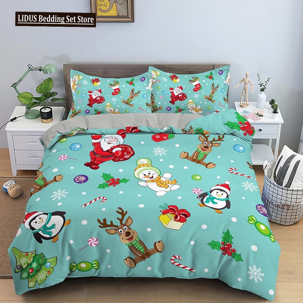 Red Christmas King Queen Duvet Cover Cartoon Santa Claus Bedding Set For Kid Boy Girl Happy Holiday 2/3pcs Polyester Quilt Cover