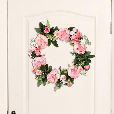 Künstlicher Pfingstrosen-Blumenkranz – 40 cm Durchmesser, rund, für Tür, Hochzeit oder Wanddekoration