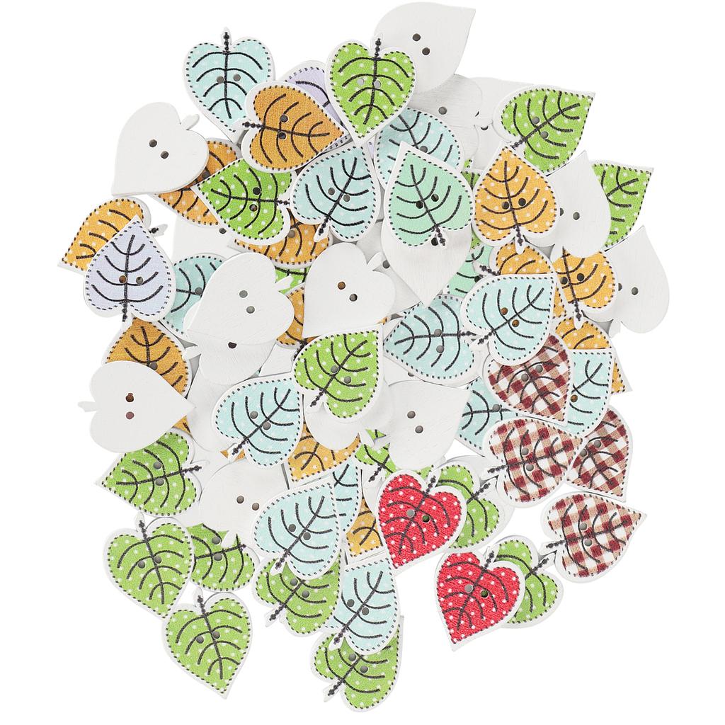 100Pcs Leaf Shaped Painting Buttons Mixed Wood Craft Buttons Assorted Bulk Buttons for DIY