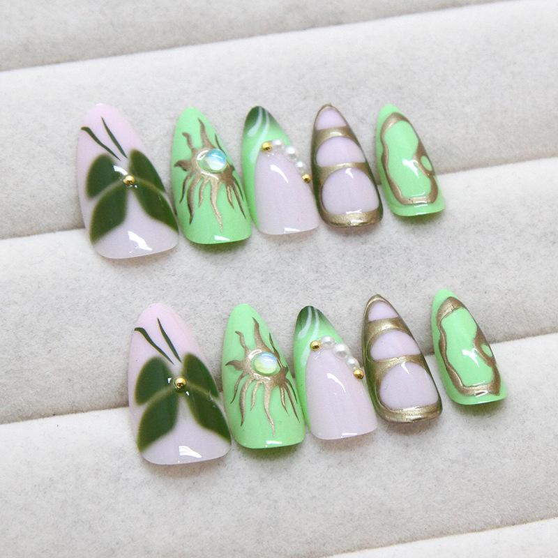 Three-Dimensional Manicure Piece, Eye Fake Nail, Dark Green Butterfly Wearing Nail Piece, Removable Manicure Piece, Drill 24 Pieces