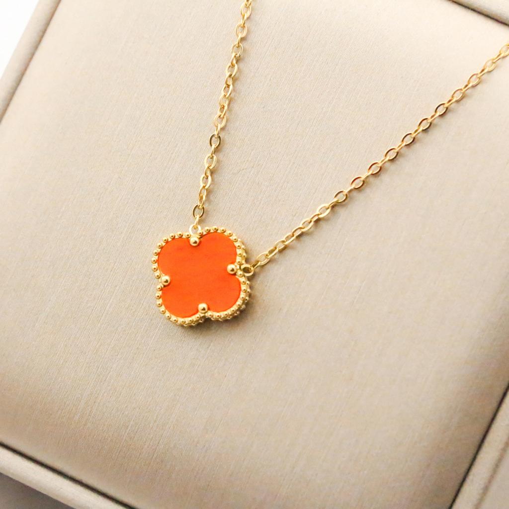 15mm Dubbelsidigt Titanstål Fyrklöver Halsband Dam Enkelt Titanstål Nyckelbenskedja Halsband Nät Röd Smycke