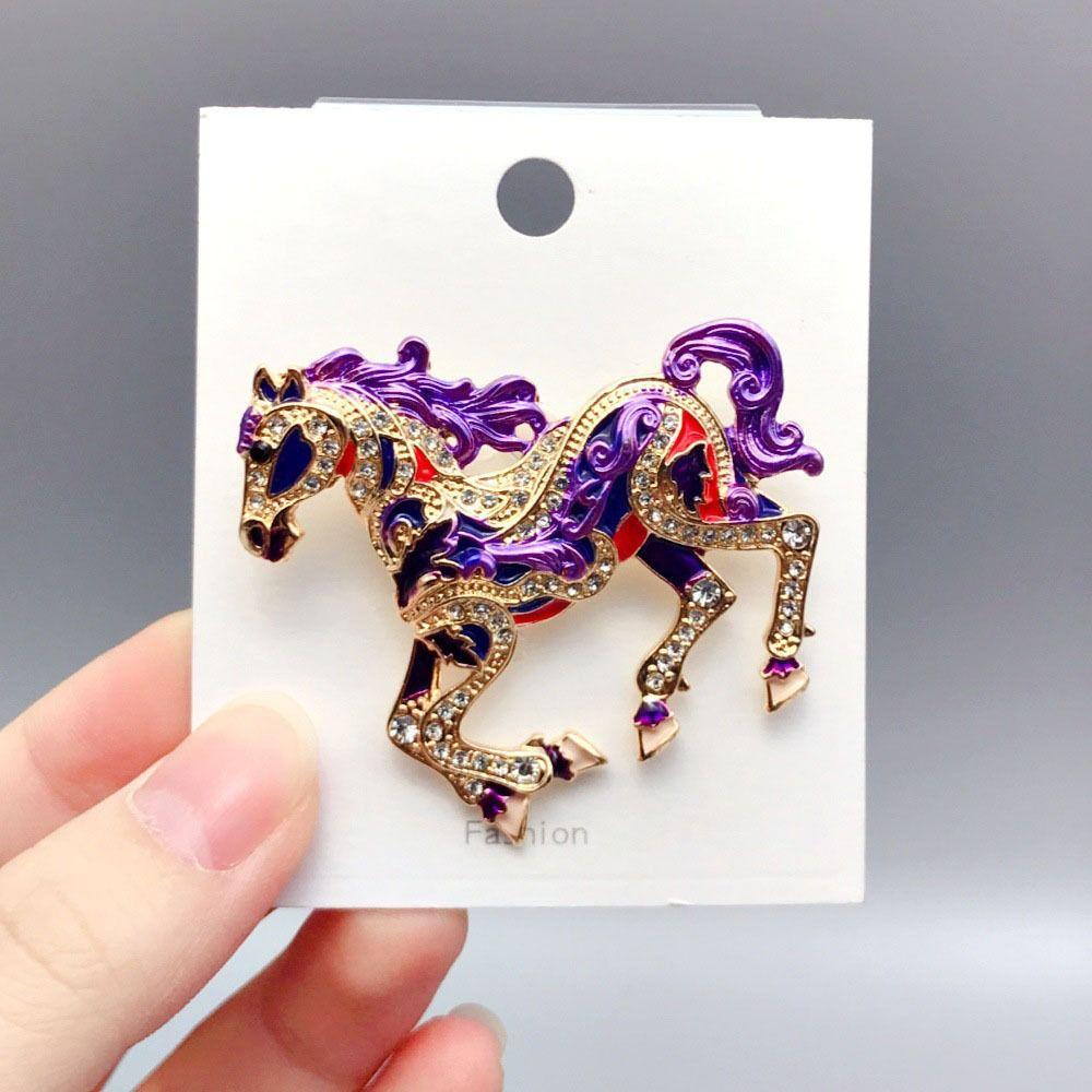 Metal Enamel Horse Brooch Pin Crystal Mascot Horse Lapel Pin New Year Horse Jewelry  New Year Gifts