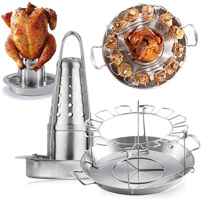 Chicken Holder for Grill and Smoker Stainless Steel Beer Chicken Stand With12 Slots Chicken Wing Leg Rack Barbecue Skewers