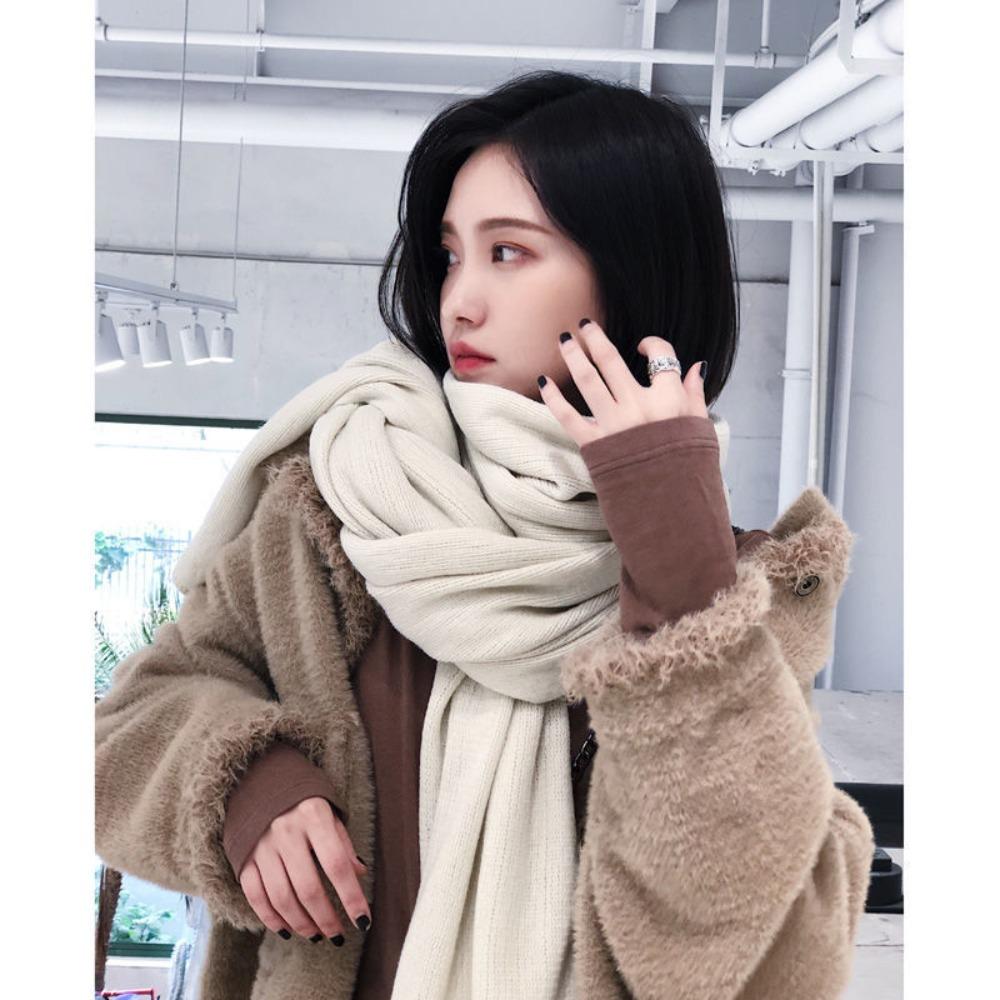Solid Color Winter Knitted  Scarf Thick Warm Women Wrap Shawls Casual Long Scarves