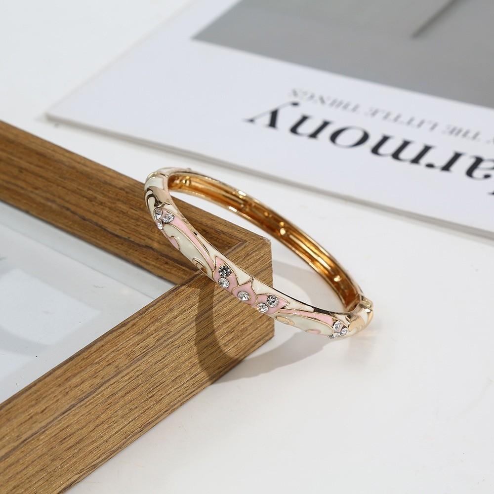 Bracelet Émaillé Élégant Alliage de Zinc Zinc Zinc Bijoux Traditionnels Chinois Manchette Florale Rétro de Cour Pour Femmes